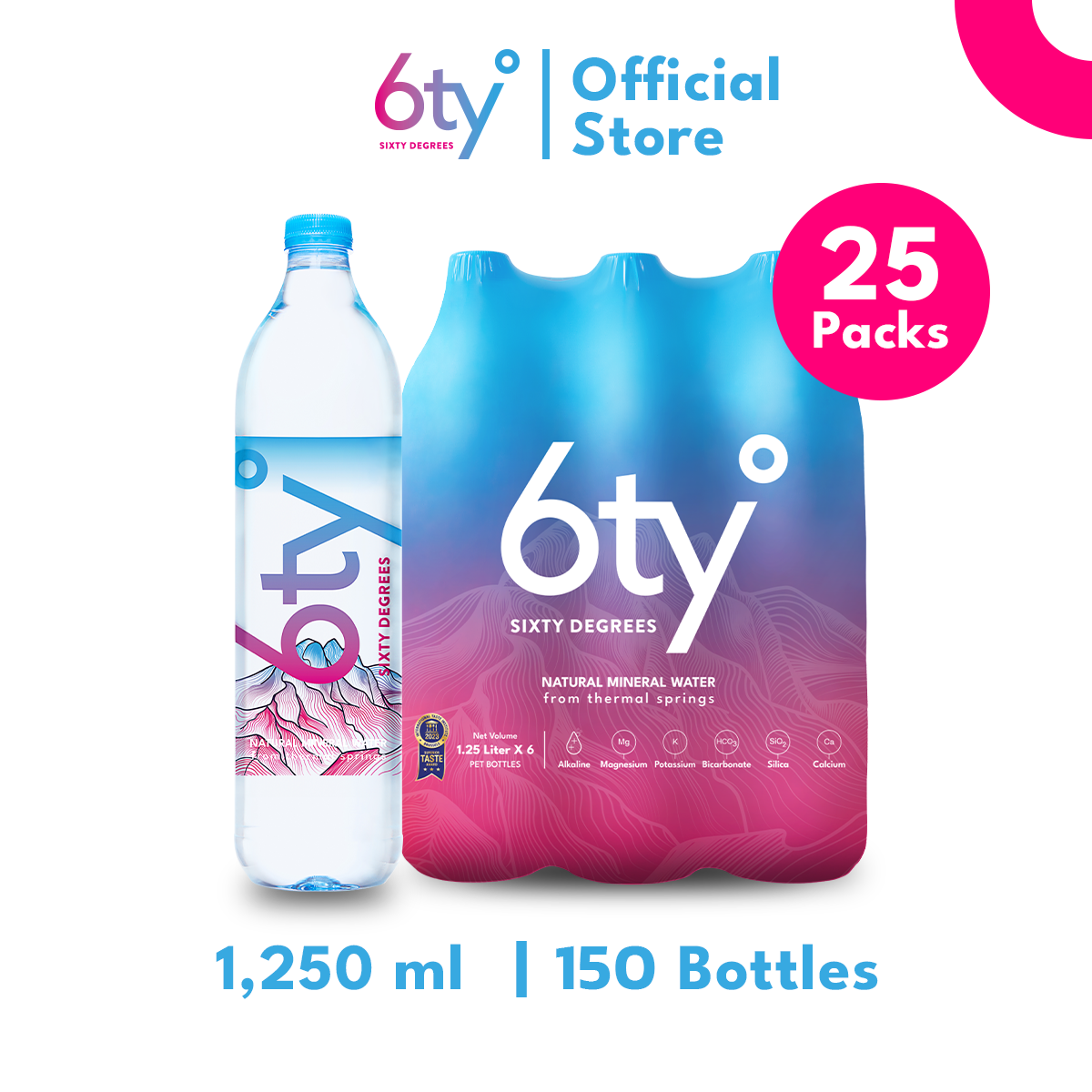 [1250ml 25 Packs 150 Bottles] 6ty° Degrees Mineral Water